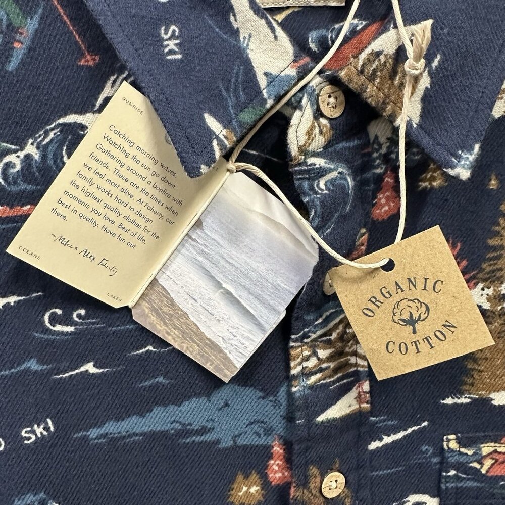 Faherty Mens Navy 2XL Super Brushed Stretch Flannel Button-Up Shirt Sea to Ski - Picture 6 of 8